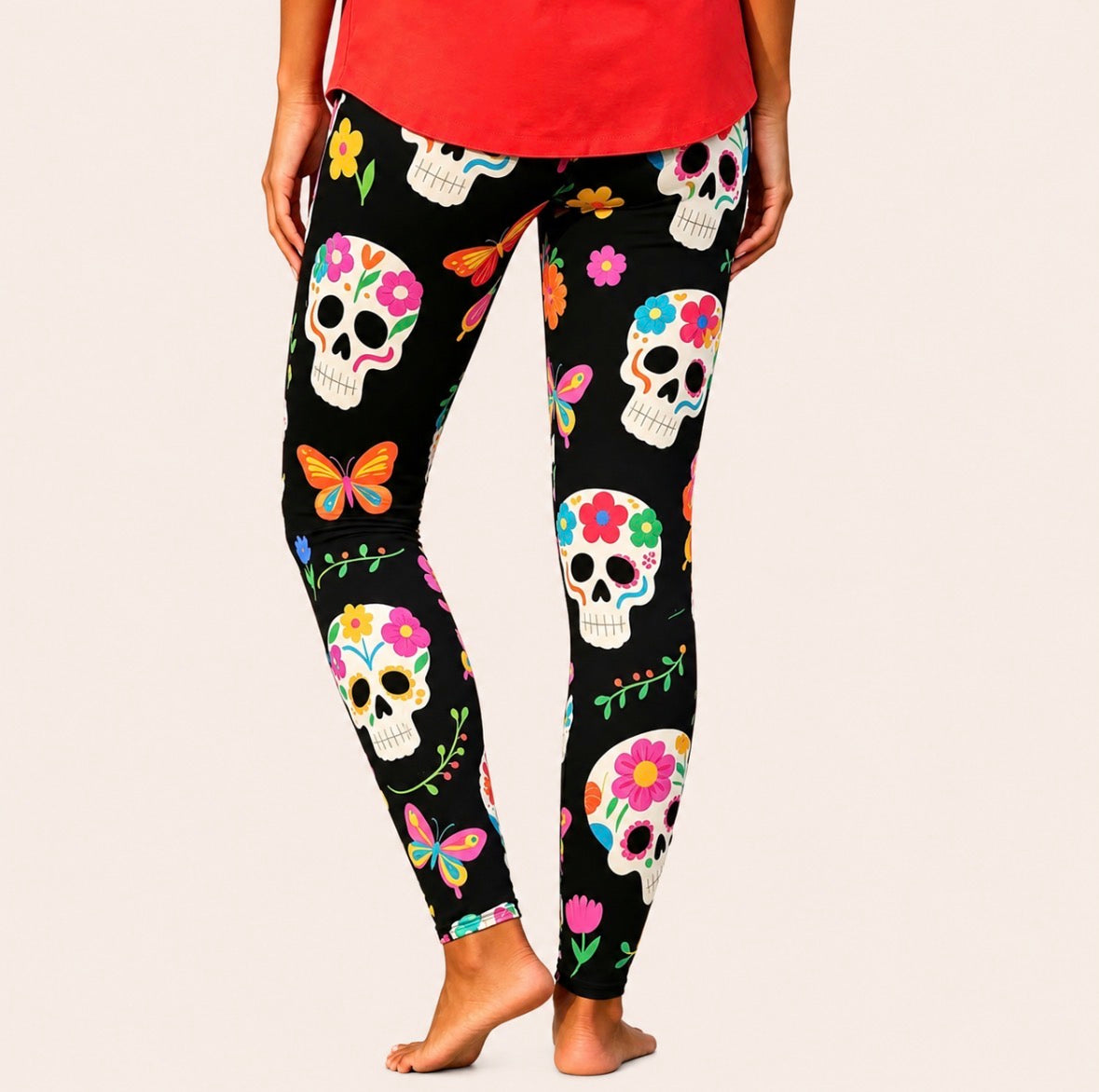 Floral and Butterfly Skull Pattern Leggings