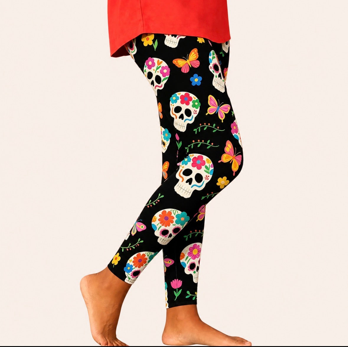 Floral and Butterfly Skull Pattern Leggings