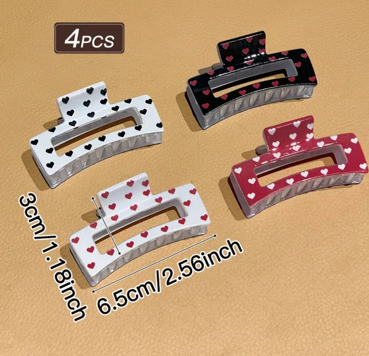 4-pack of Hair Clips with Hearts