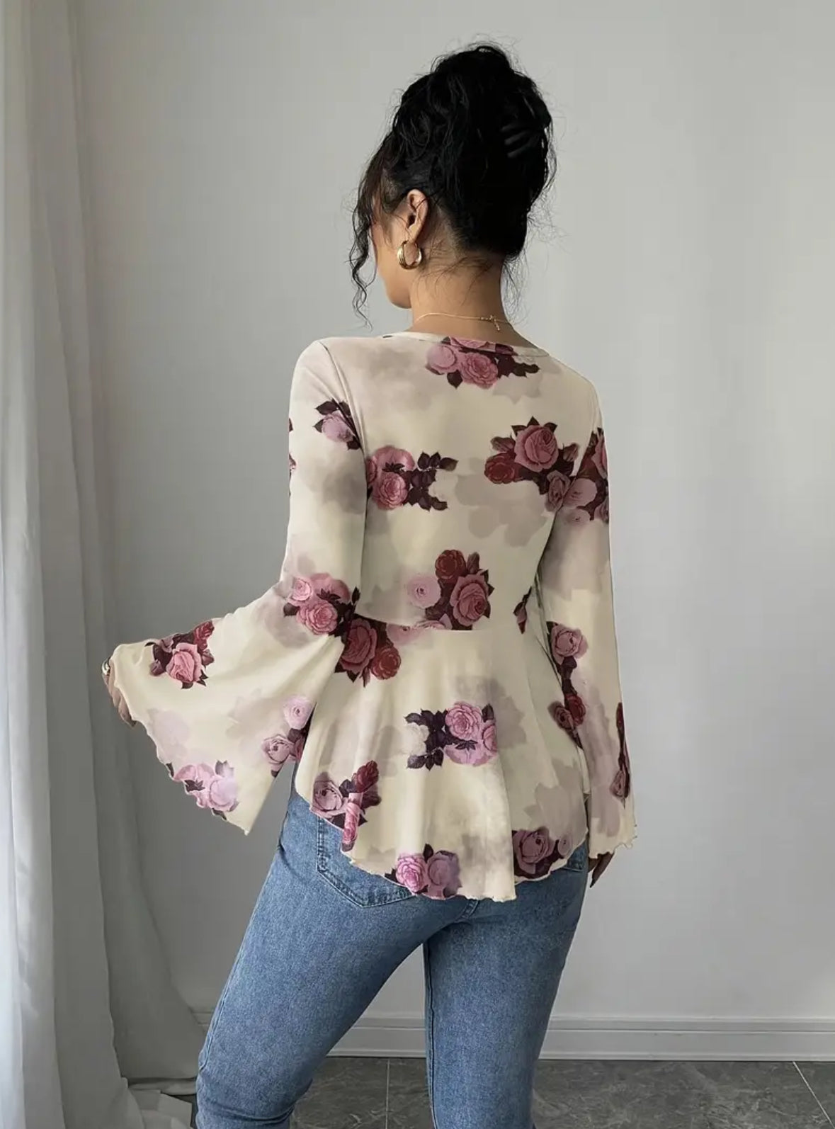 Ruffled Long Sleeve Asymmetrical Top