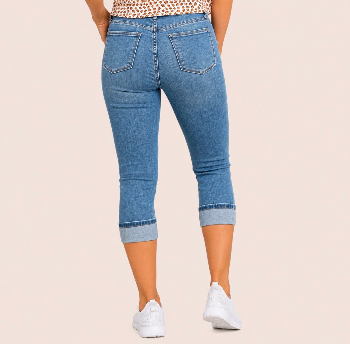 High-Waist Straight Leg Rolled Up Jeans