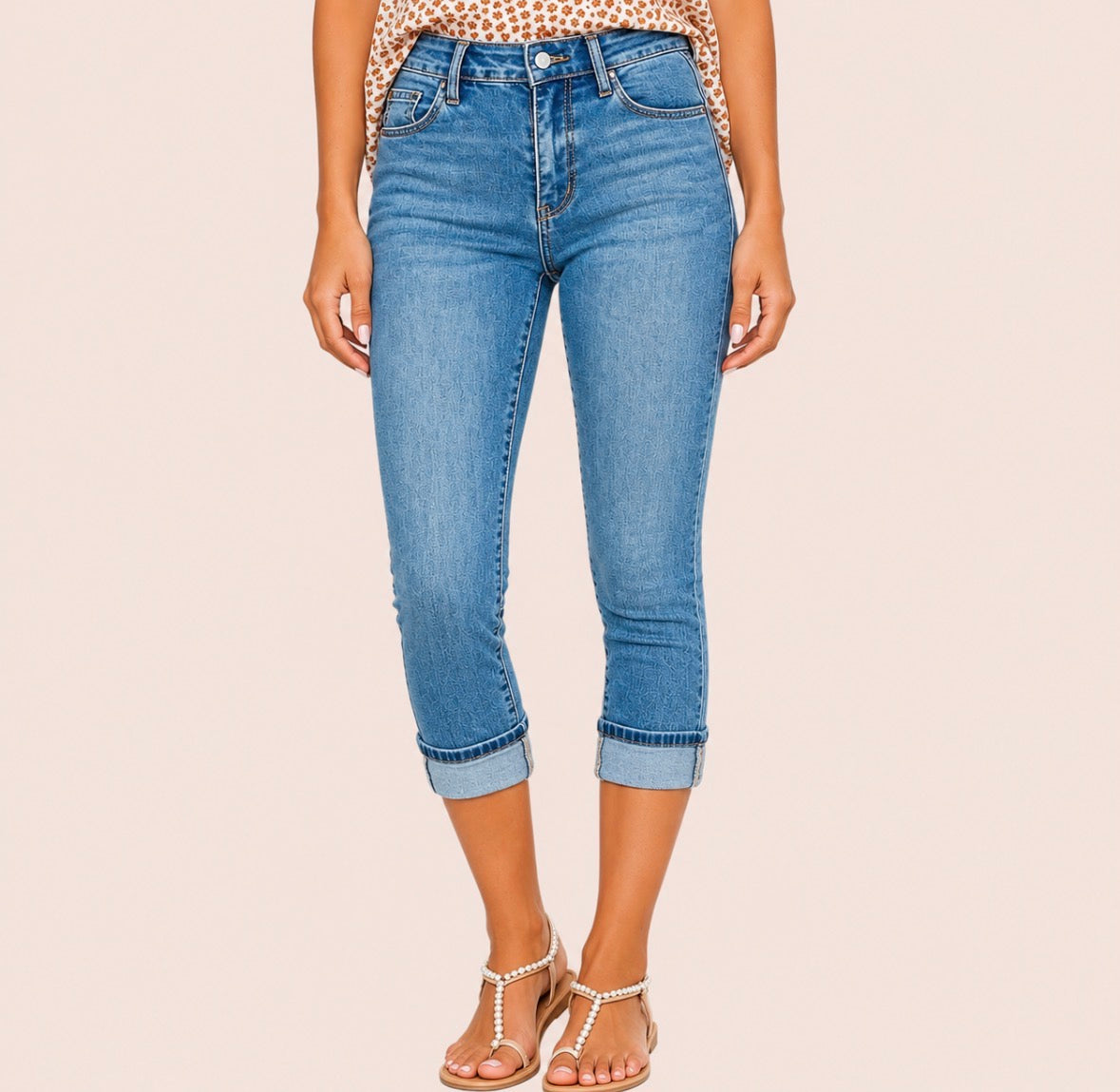 High-Waist Straight Leg Rolled Up Jeans