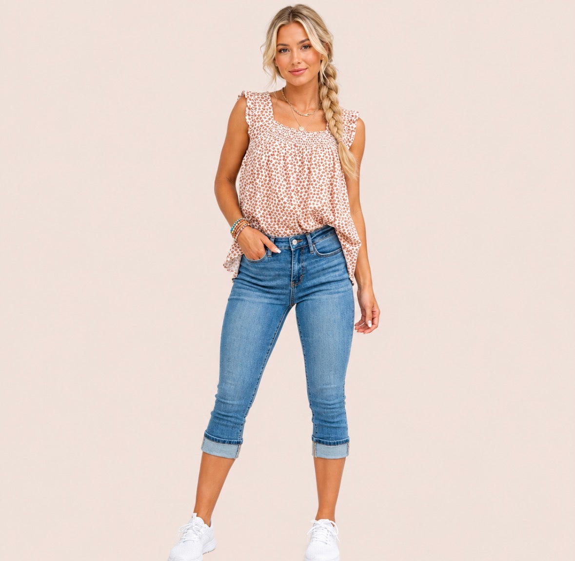 High-Waist Straight Leg Rolled Up Jeans