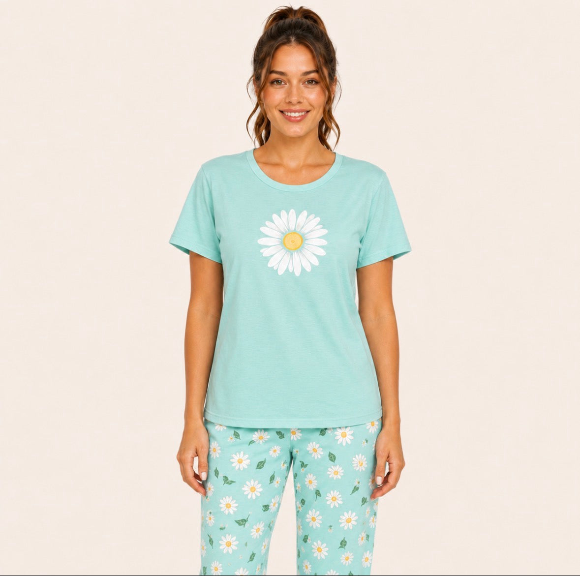 2-piece Short Sleeve Daisy Loungewear Set