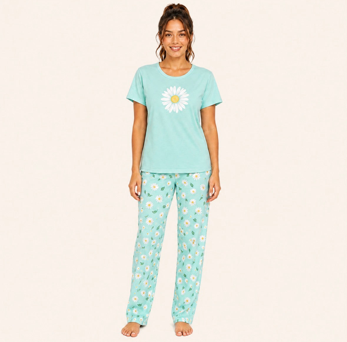 2-piece Short Sleeve Daisy Loungewear Set