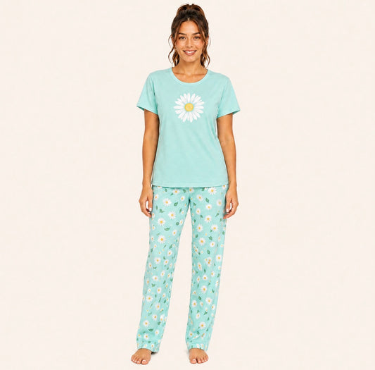 2-piece Short Sleeve Daisy Loungewear Set