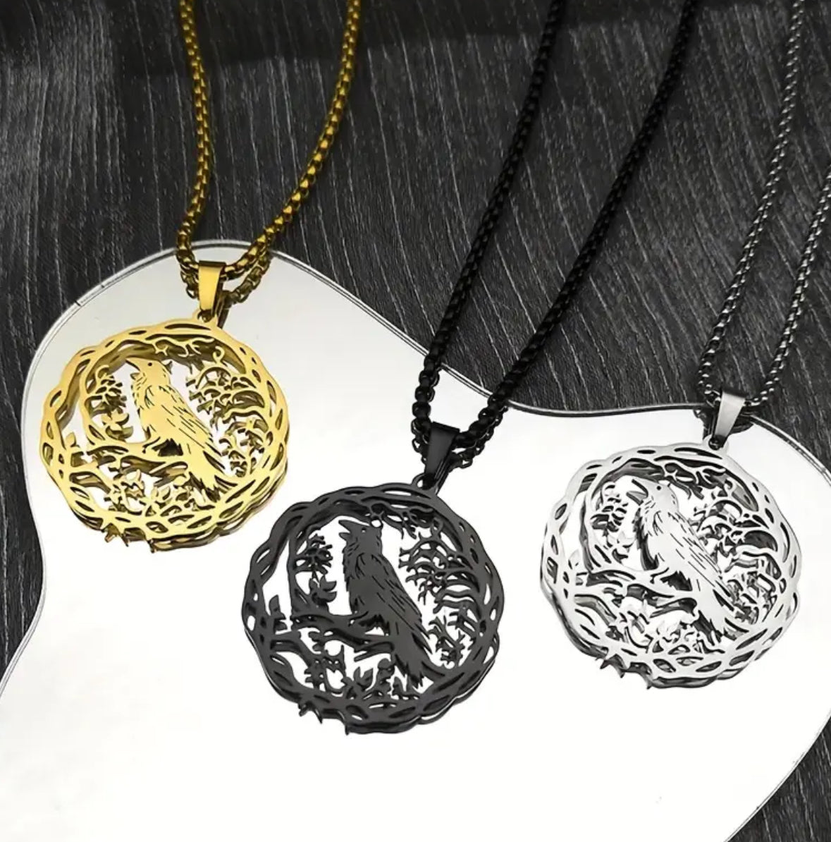 Gothic Crow Life Tree Pendant Necklace