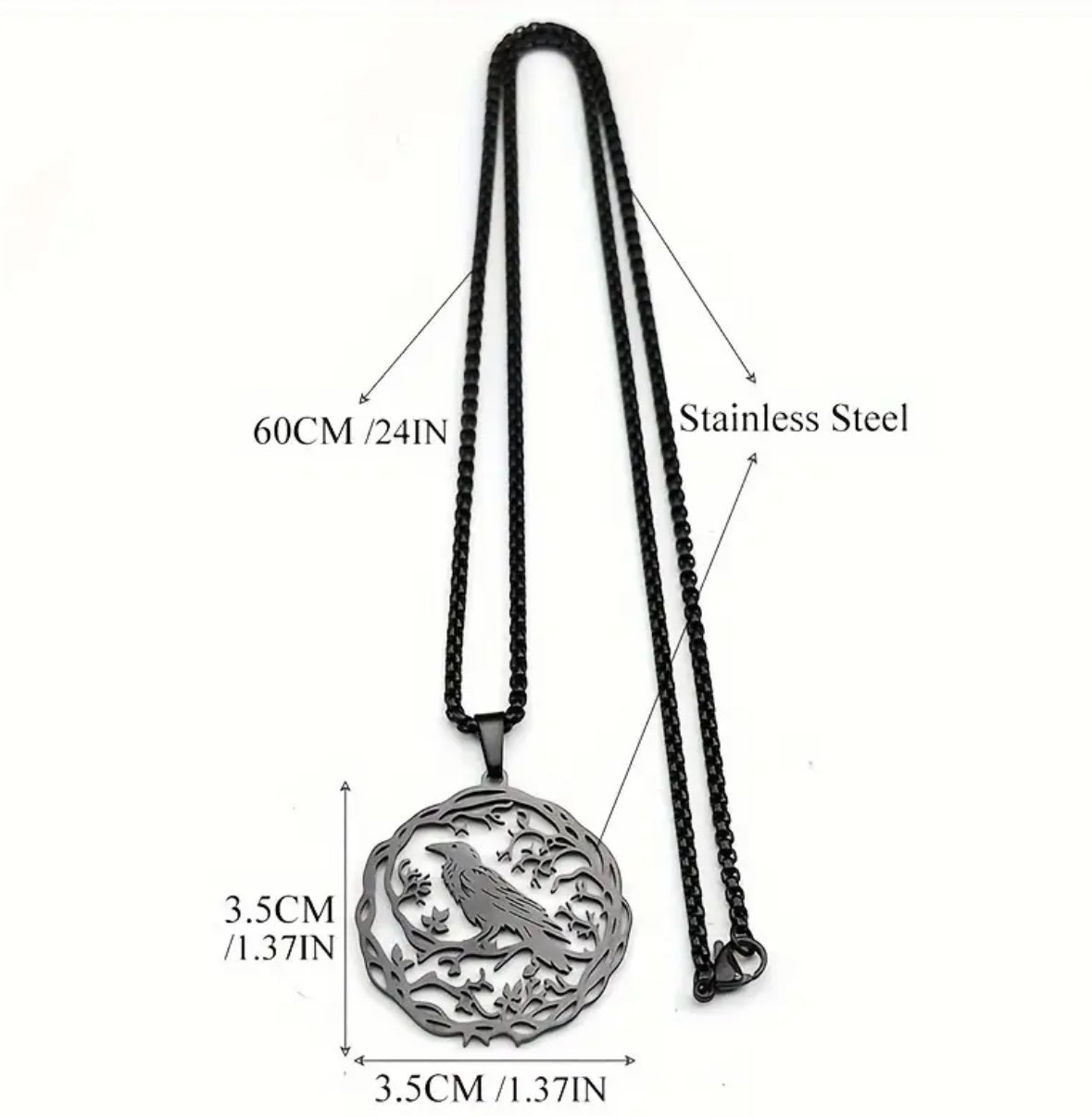 Gothic Crow Life Tree Pendant Necklace