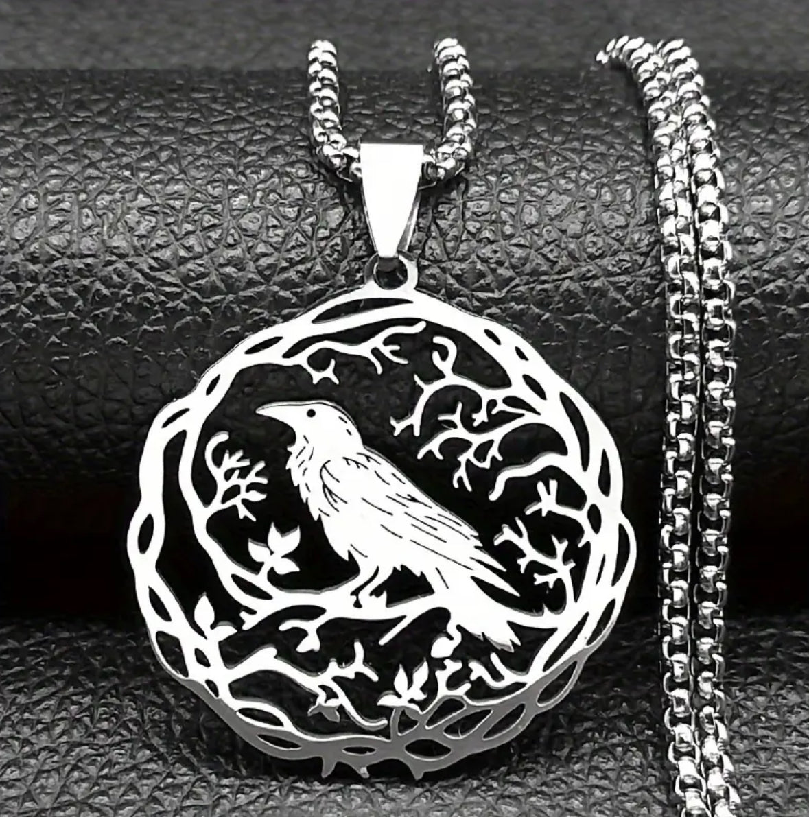 Gothic Crow Life Tree Pendant Necklace