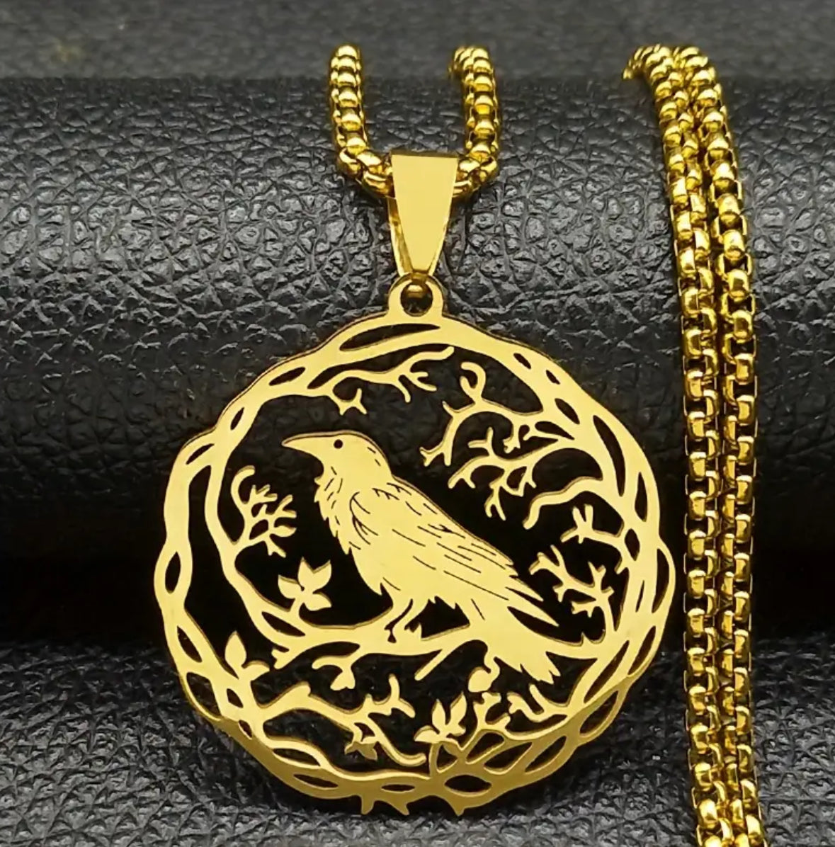 Gothic Crow Life Tree Pendant Necklace