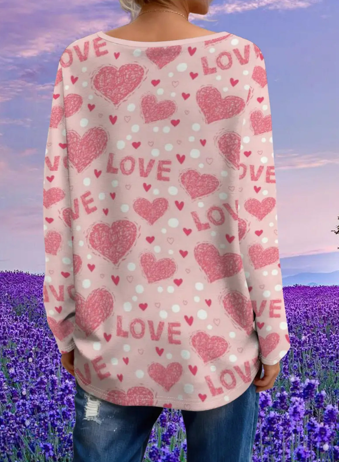 Plus Size Long Sleeve “ Heart and Love” V-neck Top