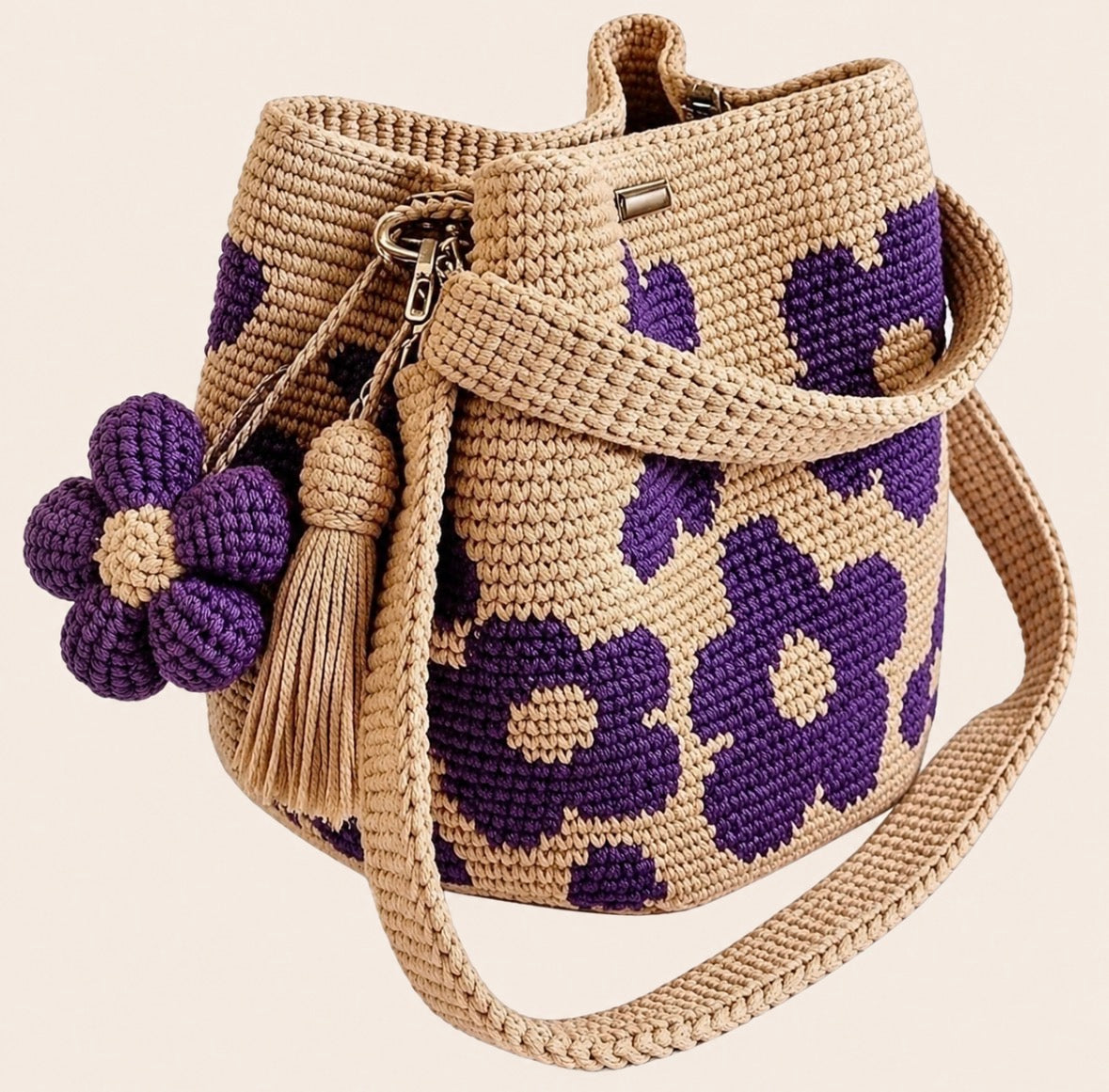 Boho Flower Crochet Bucket Bag