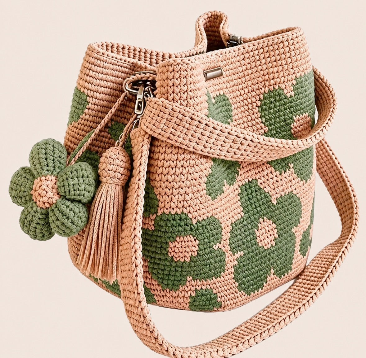 Boho Flower Crochet Bucket Bag