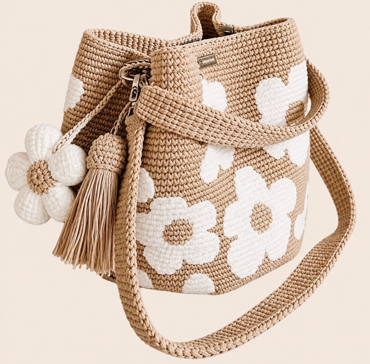 Boho Flower Crochet Bucket Bag