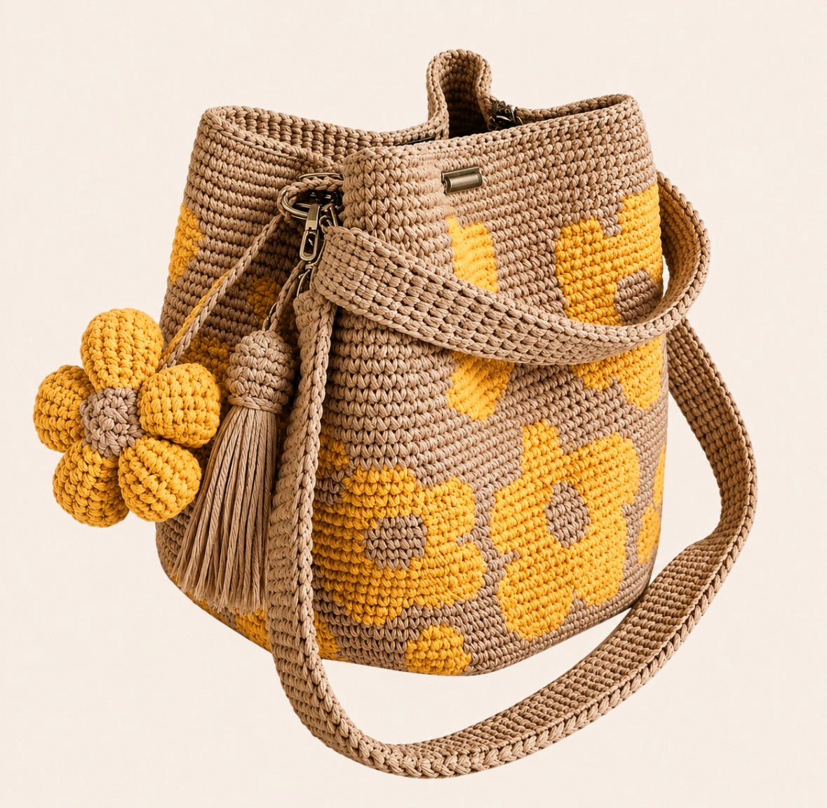 Boho Flower Crochet Bucket Bag