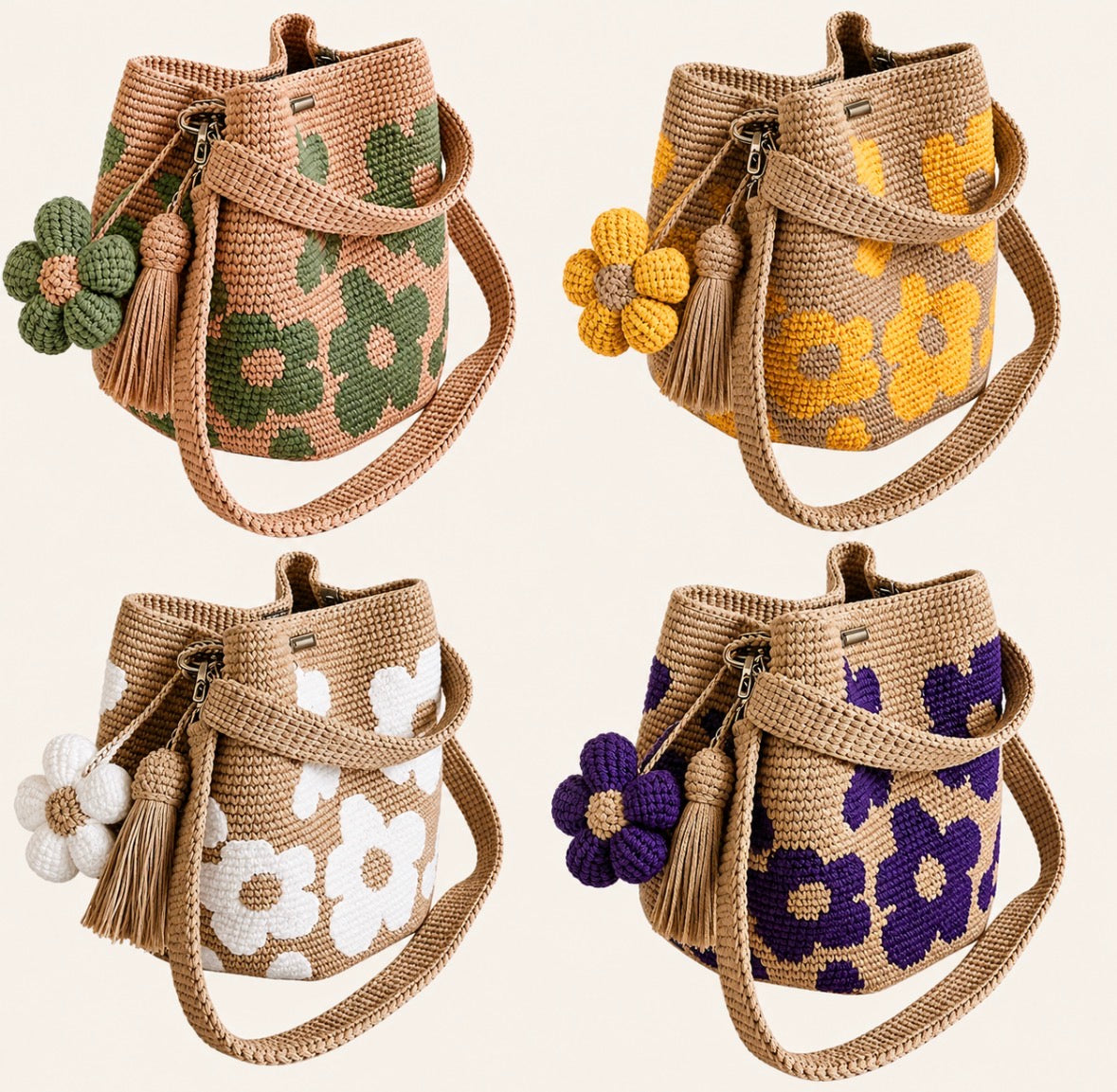 Boho Flower Crochet Bucket Bag