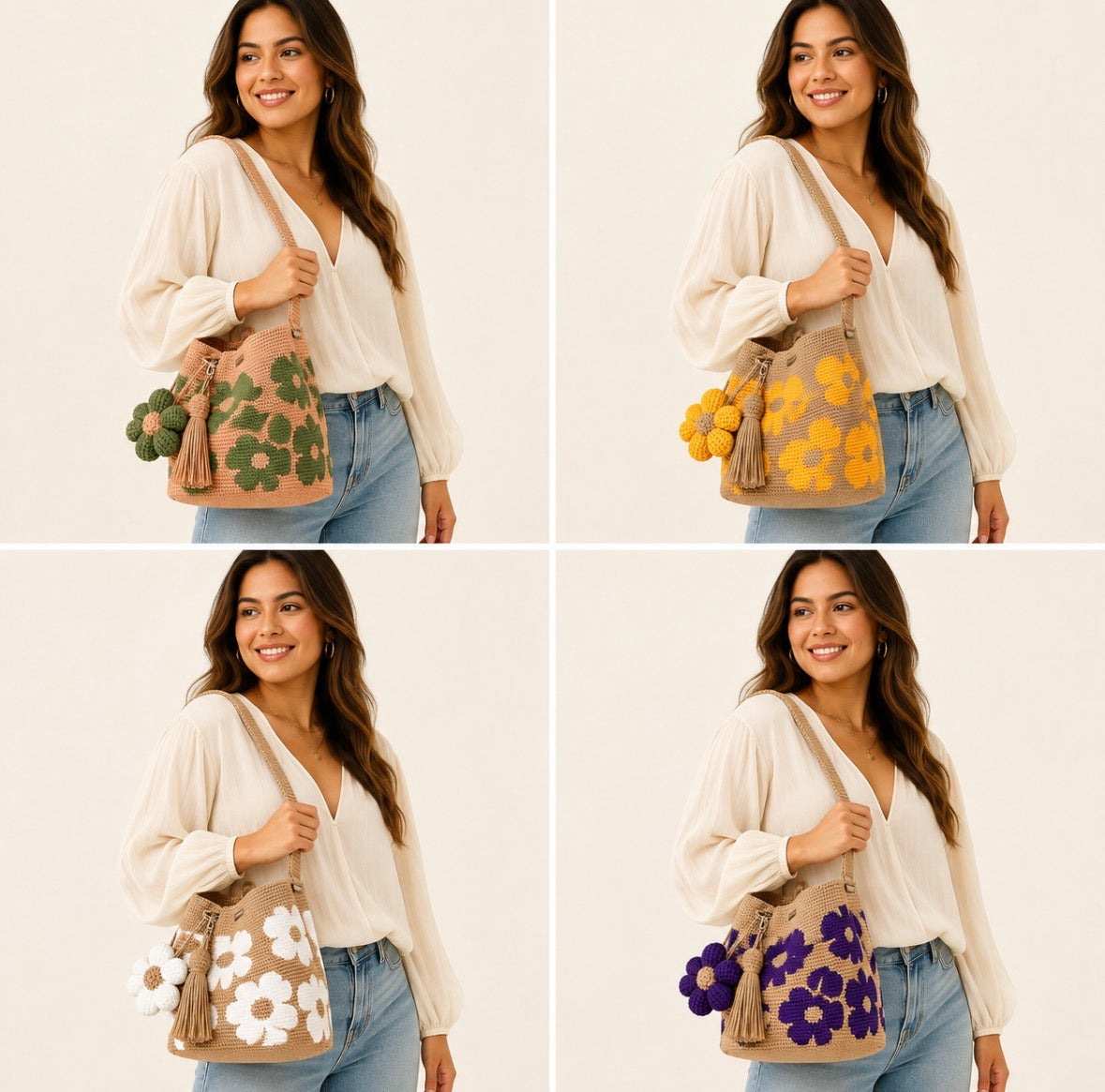 Boho Flower Crochet Bucket Bag