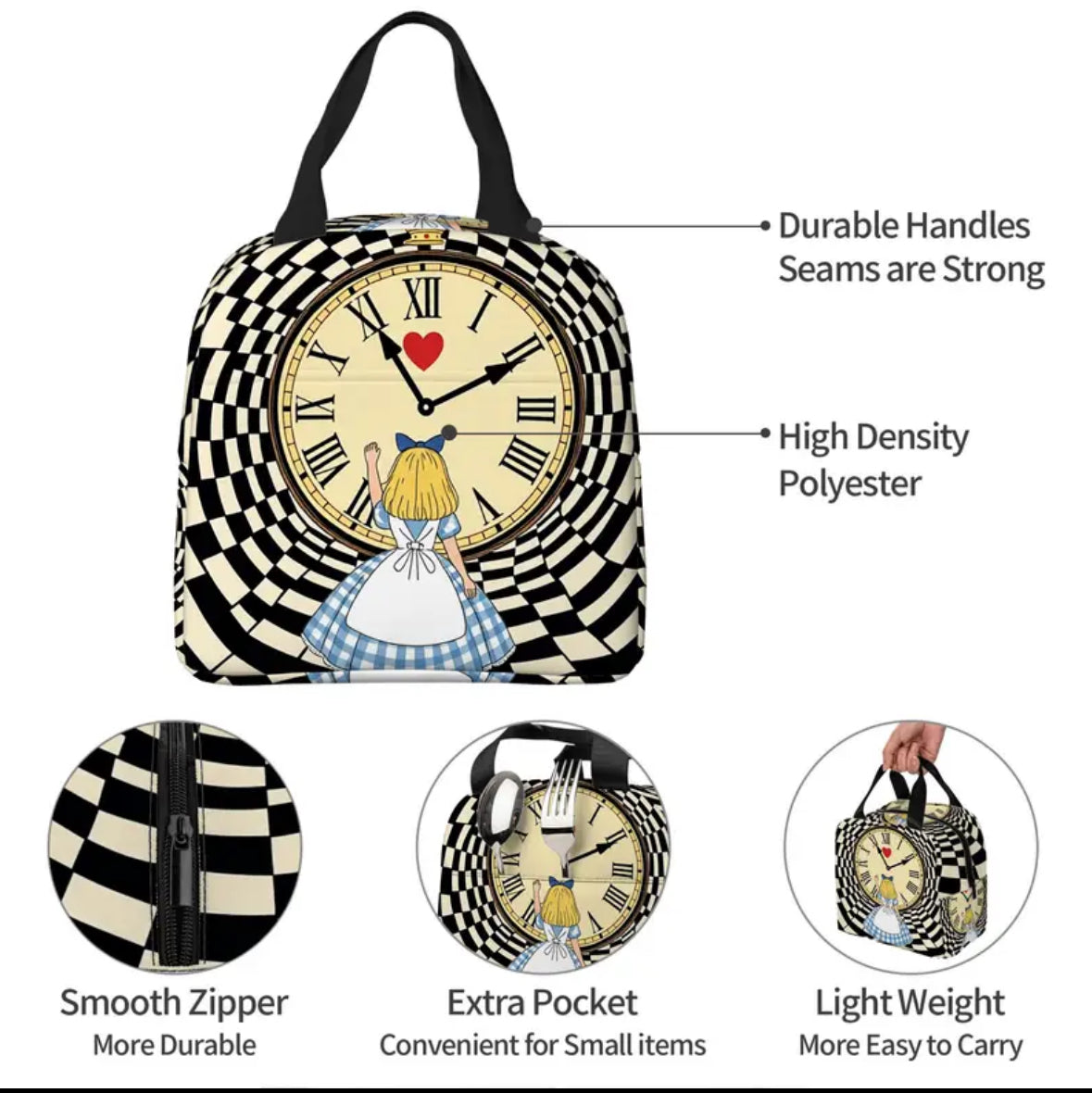 Alice in Wonderland with Clock Totebag