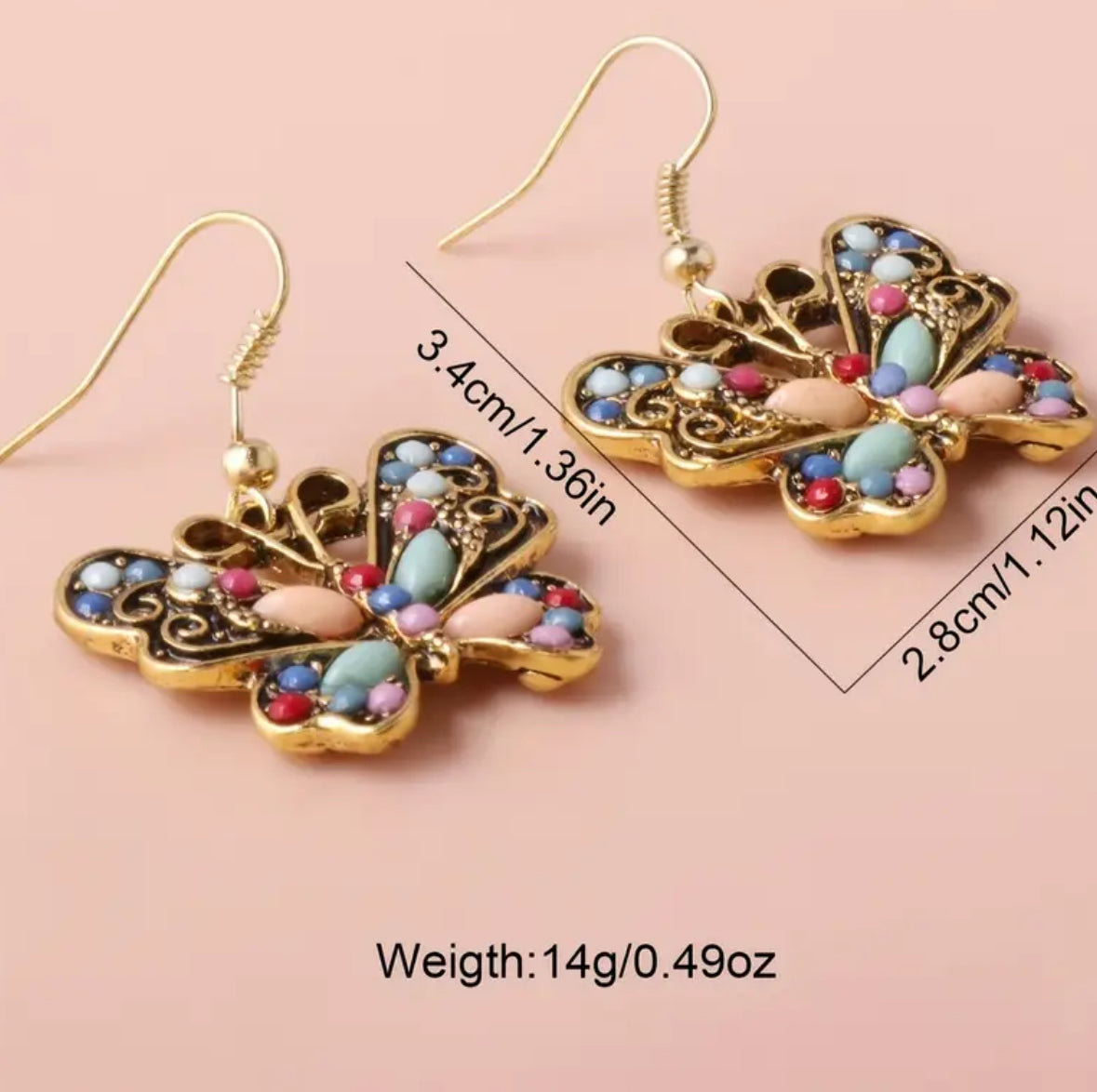 Colorful Golden Butterfly Earrings