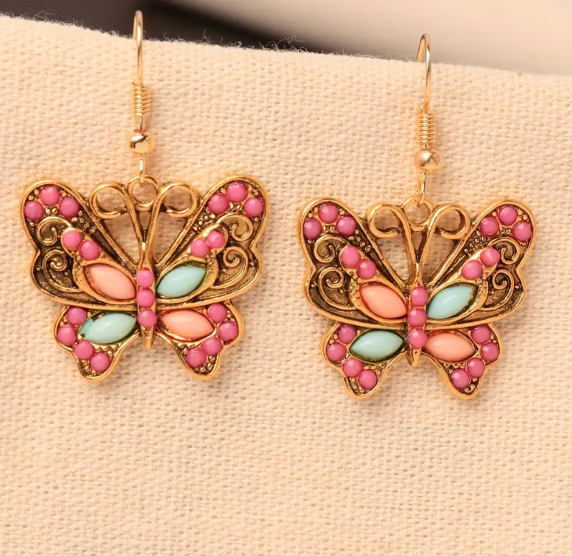 Colorful Golden Butterfly Earrings