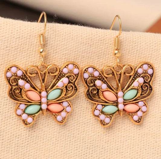 Colorful Golden Butterfly Earrings