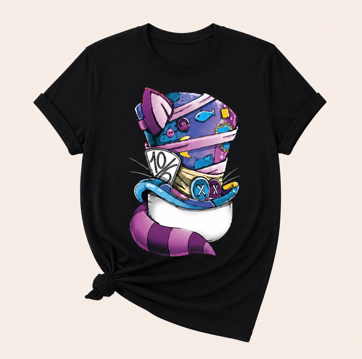 Plus Size Graphic T-shirt - Geometric Cat and Hat