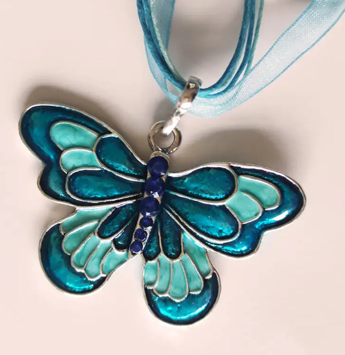 Butterfly Inlaid with Cubic Zirconia Ribbon Necklace