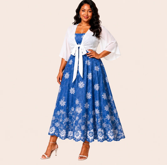 Plus Size 2-piece Set Floral Print Cami Dress And Chiffon Cape