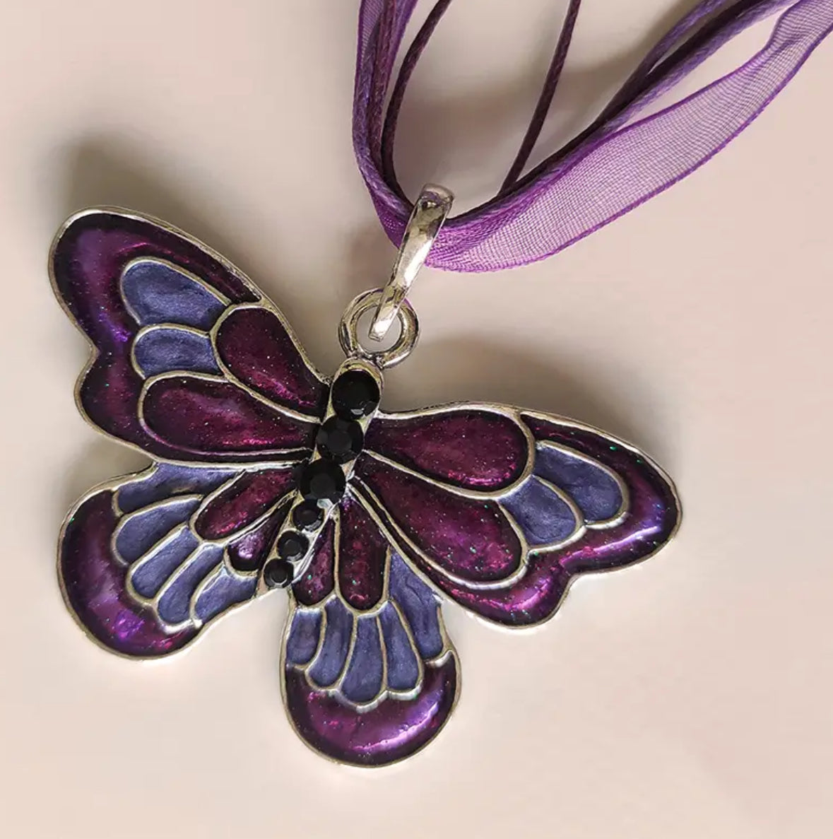 Butterfly Inlaid with Cubic Zirconia Ribbon Necklace