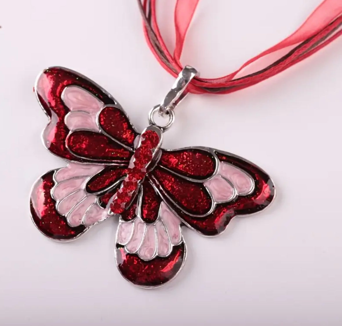 Butterfly Inlaid with Cubic Zirconia Ribbon Necklace