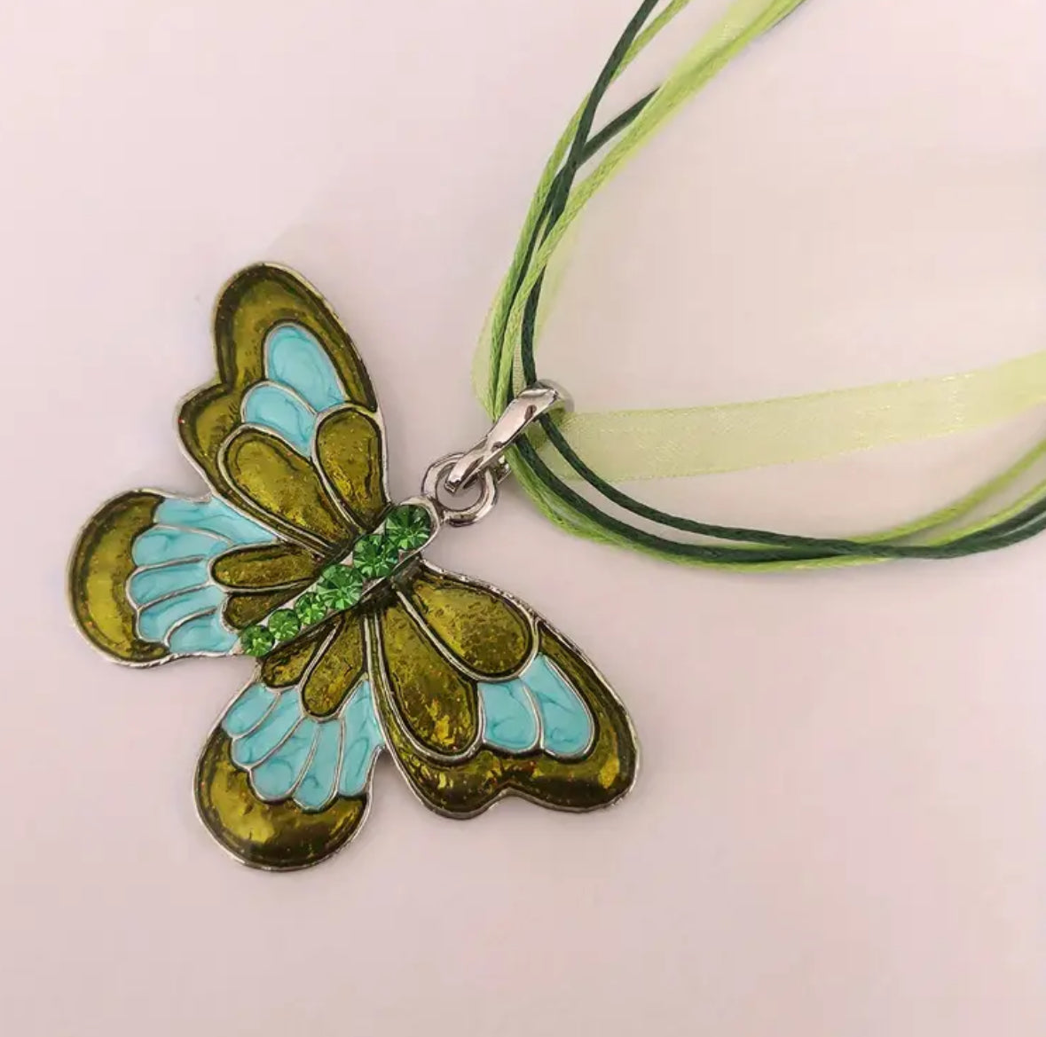 Butterfly Inlaid with Cubic Zirconia Ribbon Necklace