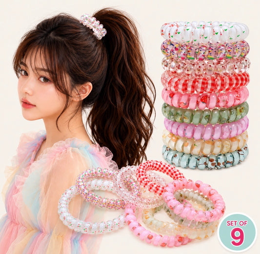 9-piece Telephone Cord Style Hair Ties