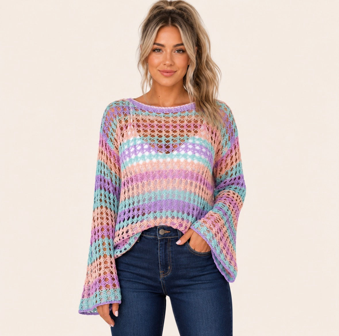 Long Sleeve Hollow Out Pullover Sweater