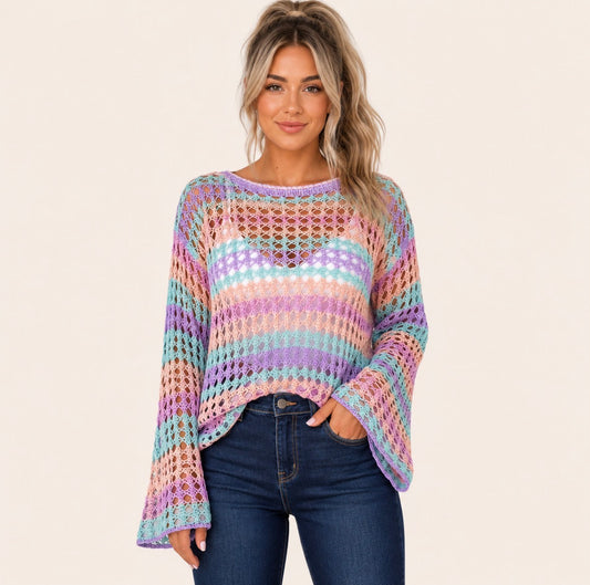 Long Sleeve Hollow Out Pullover Sweater