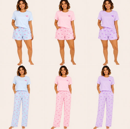 Three-piece Striped and Bow Loungewear Set