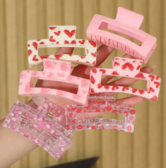 6-pack Large Hair Clips with Hearts