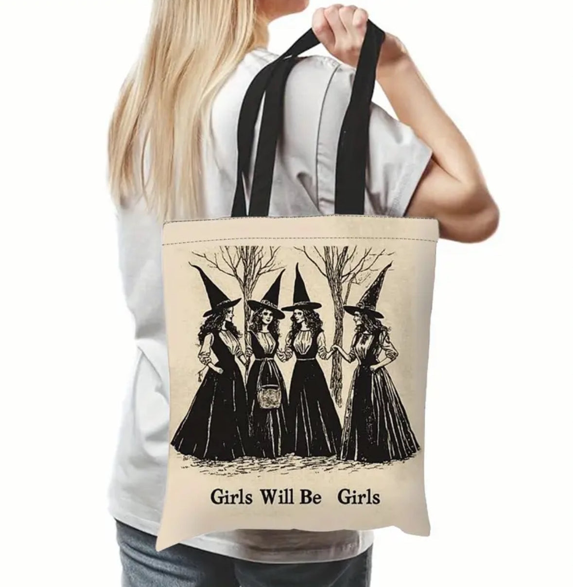 Vintage Witches Tote Bag “Girls Will Be Girls”