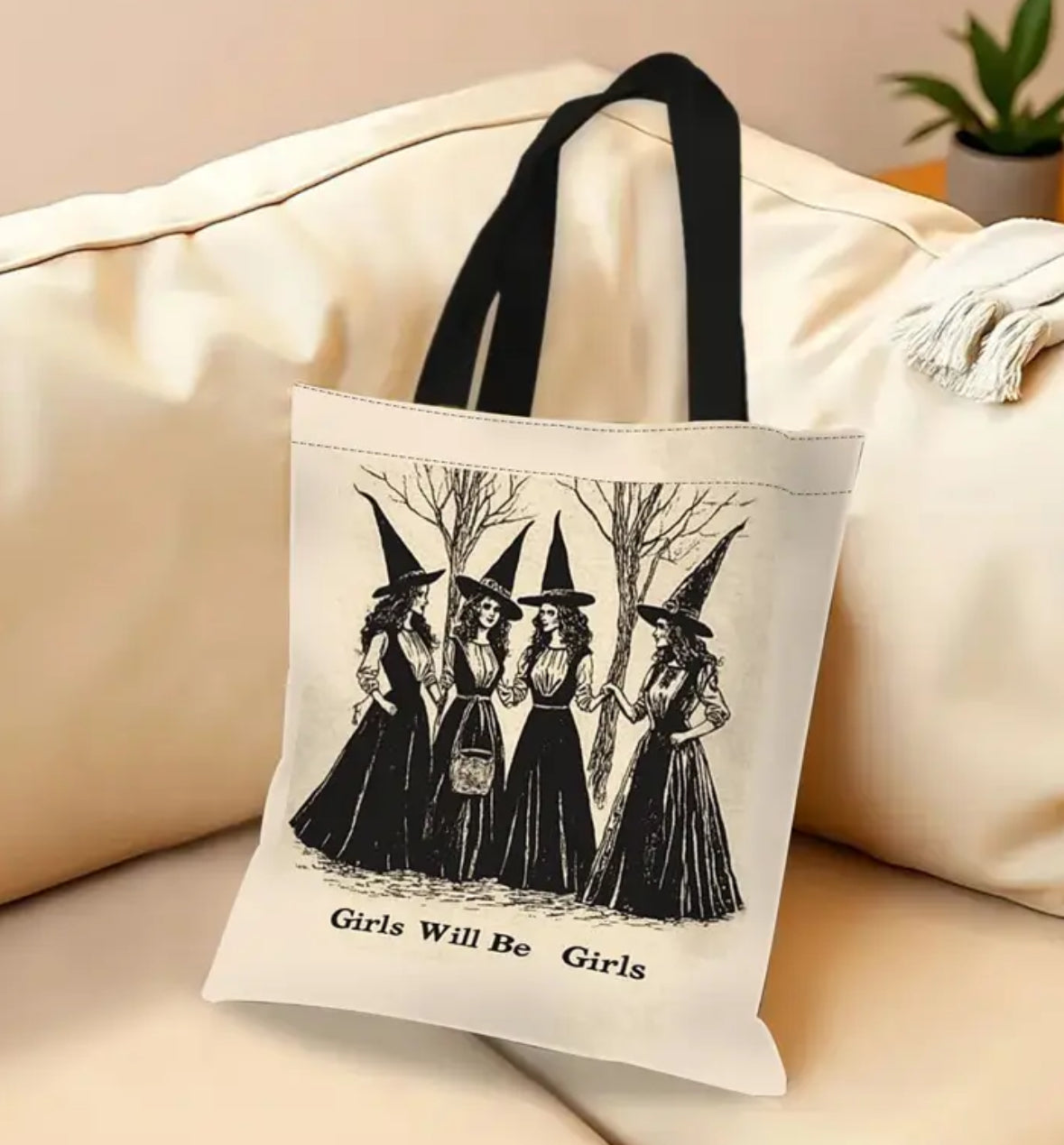 Vintage Witches Tote Bag “Girls Will Be Girls”