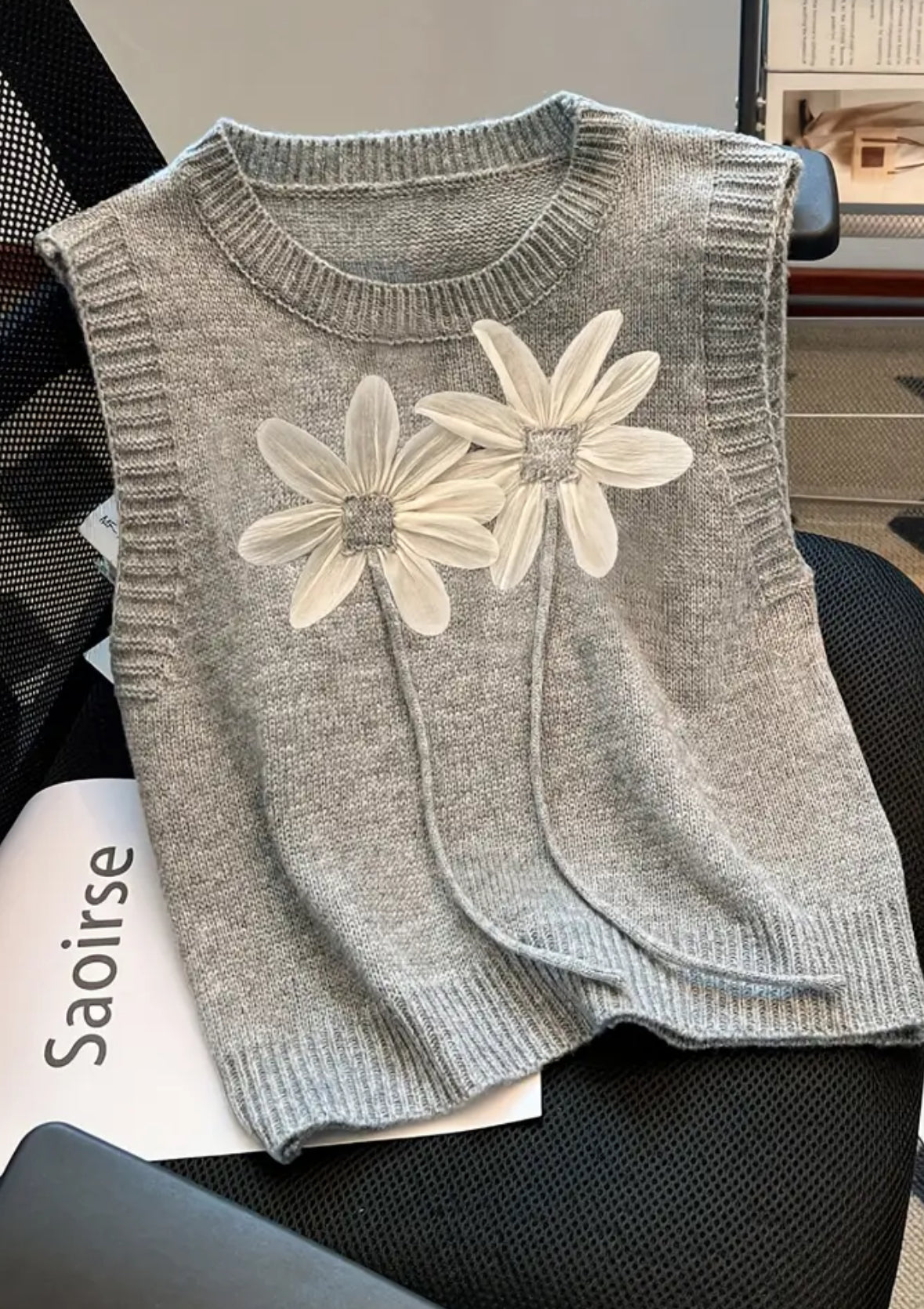 Sleeveless Pullover Vest with Floral Appliqué