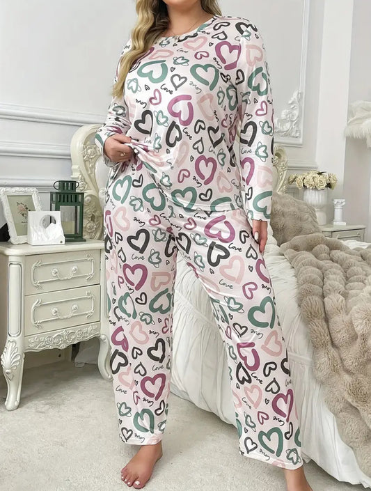 Plus Size 2-piece Multicolor Heart Loungewear Set