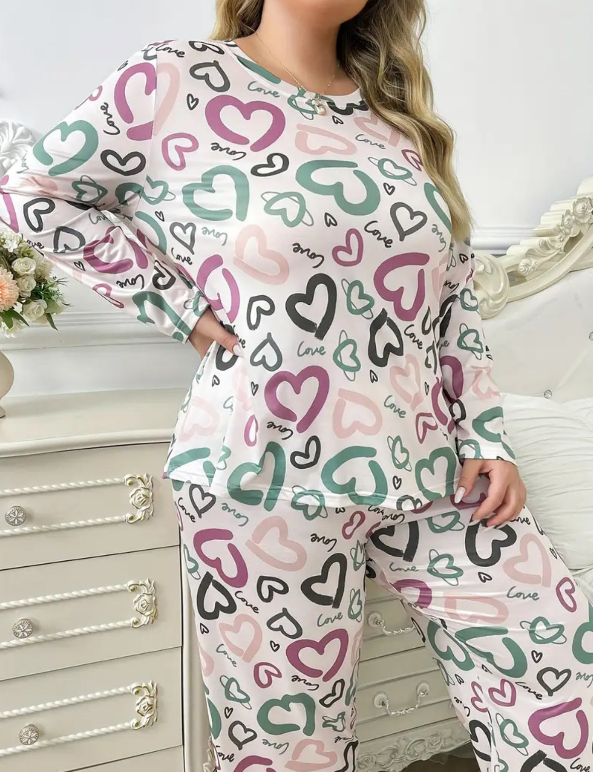 Plus Size 2-piece Multicolor Heart Loungewear Set