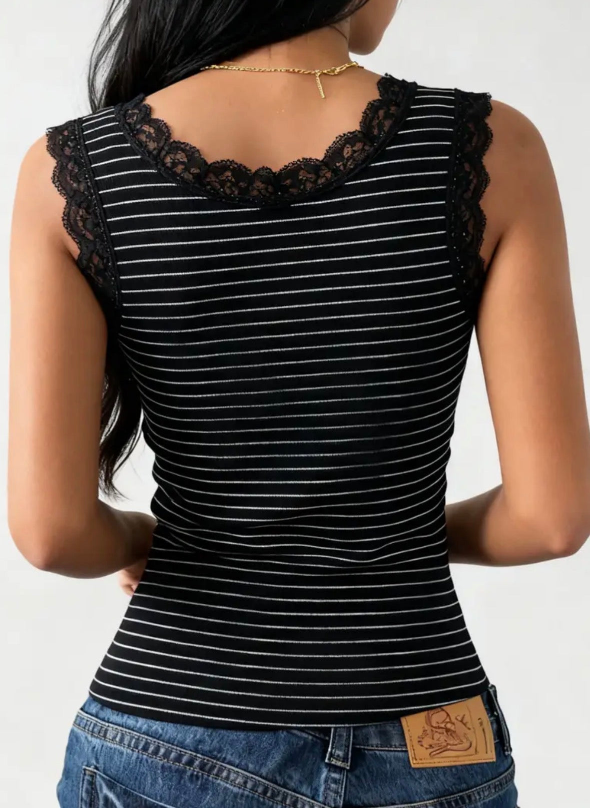 Striped Tank Top with Lace Trim