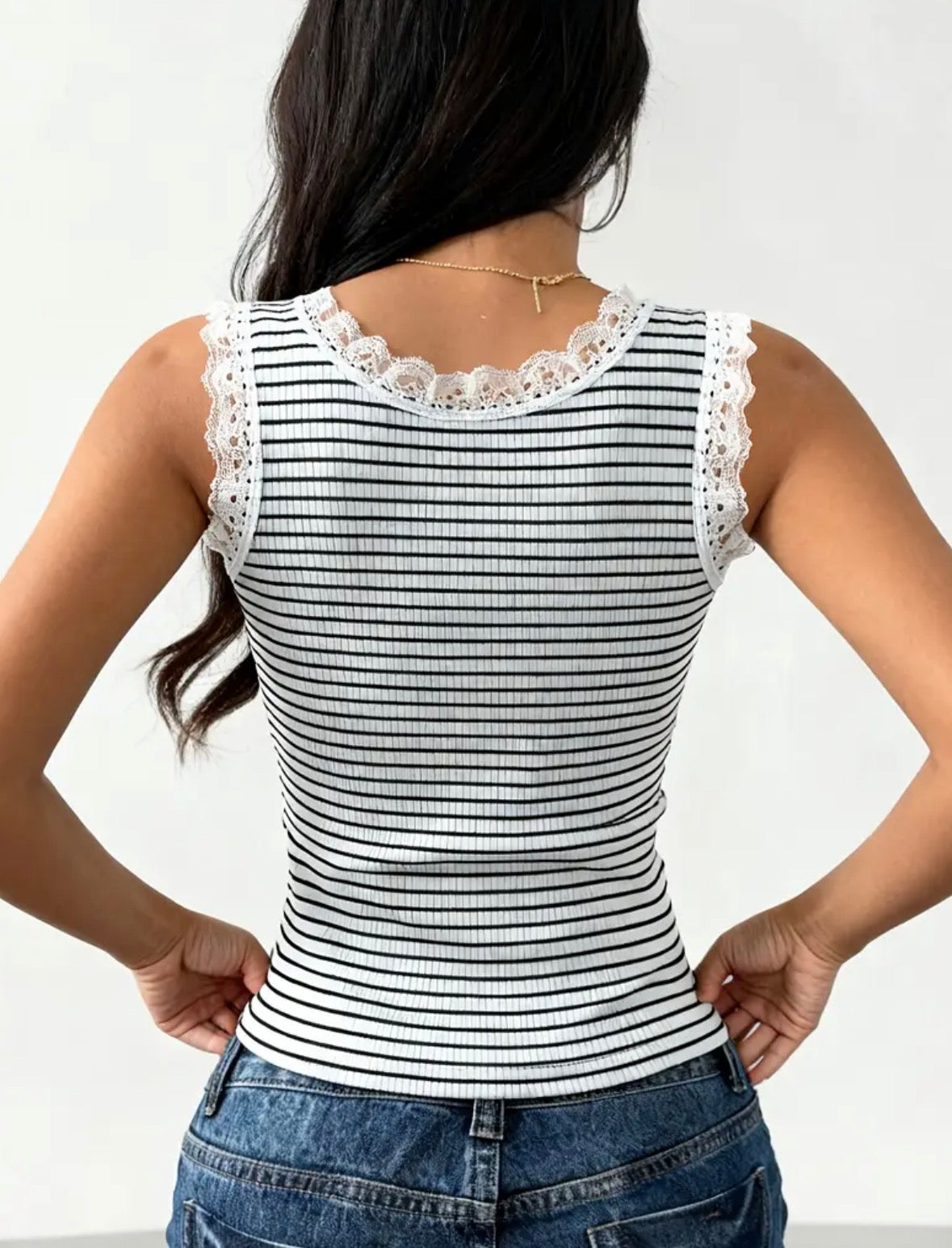 Striped Tank Top with Lace Trim