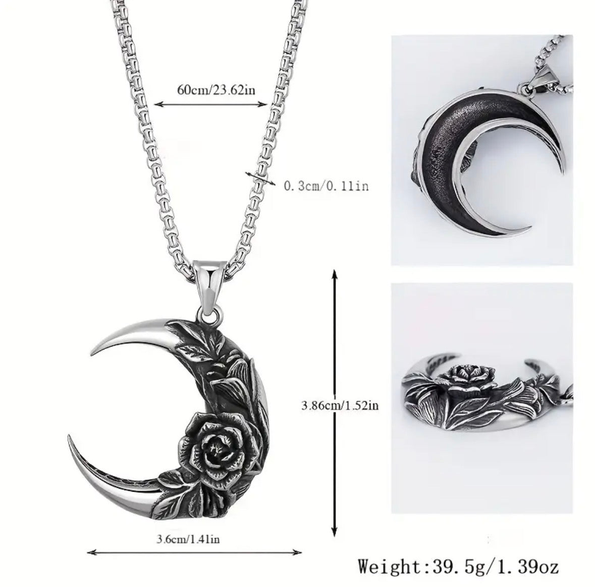Gothic Rose Moon Necklace