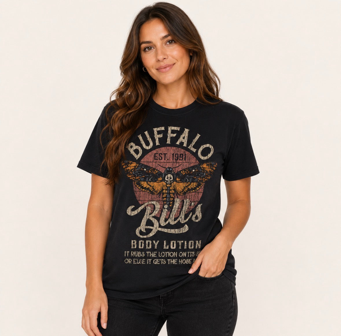UNISEX Graphic T-shirt “Buffalo Bills BODY LOTION…IT RUBS THE LOTION ON ITS SKIN OR ELSE IT GETS THE HOSE AGAIN”
