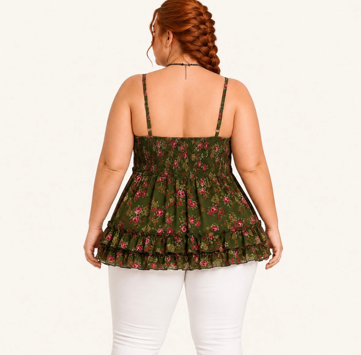 Plus Size Casual Nature-Inspired Chiffon Printed Camisole