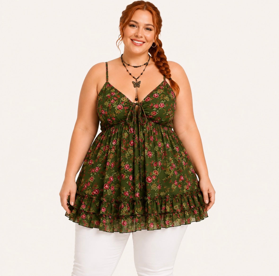 Plus Size Casual Nature-Inspired Chiffon Printed Camisole