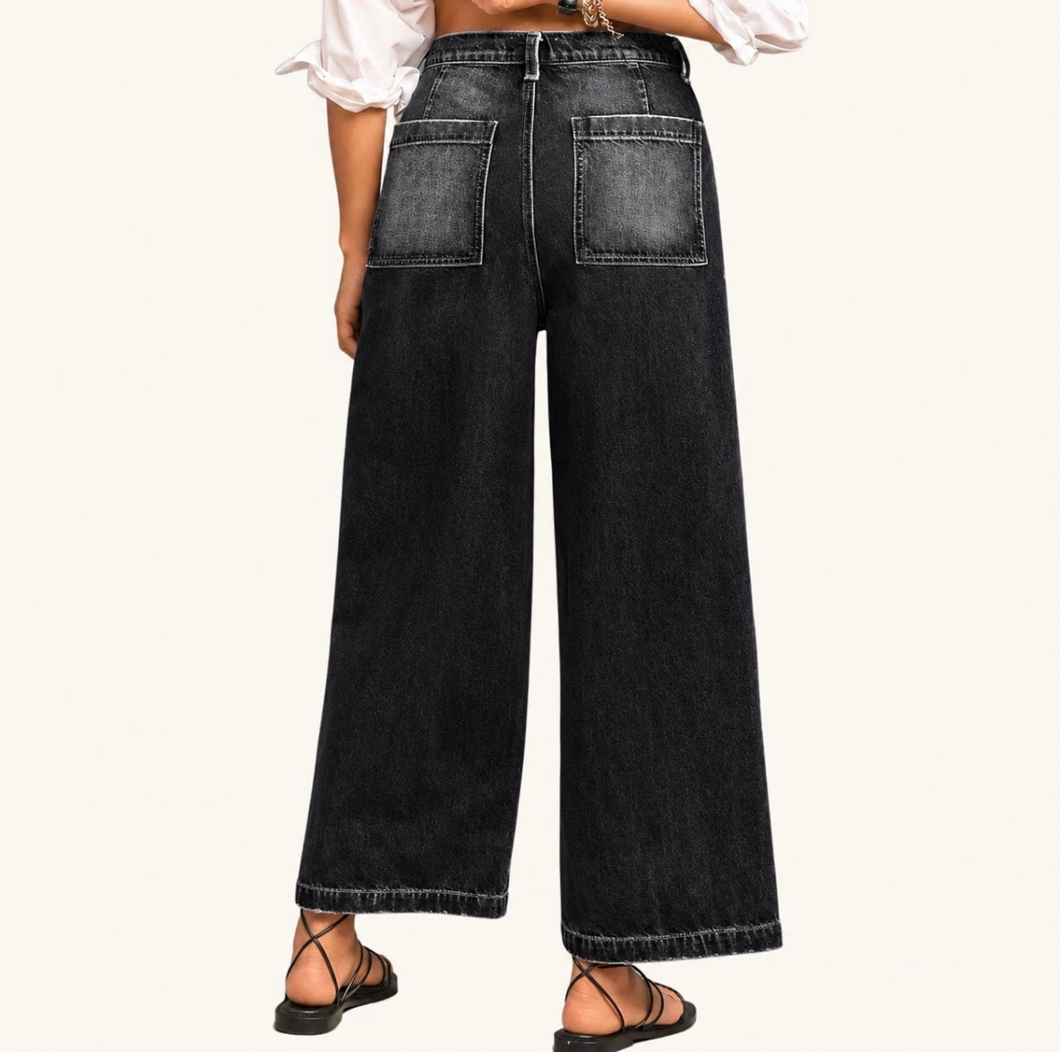 High-Waisted Stretchy Wide-Leg Jeans with Pockets