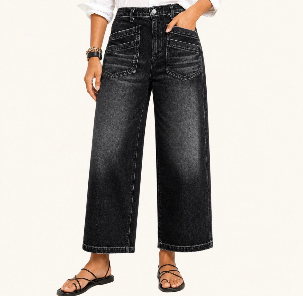 High-Waisted Stretchy Wide-Leg Jeans with Pockets