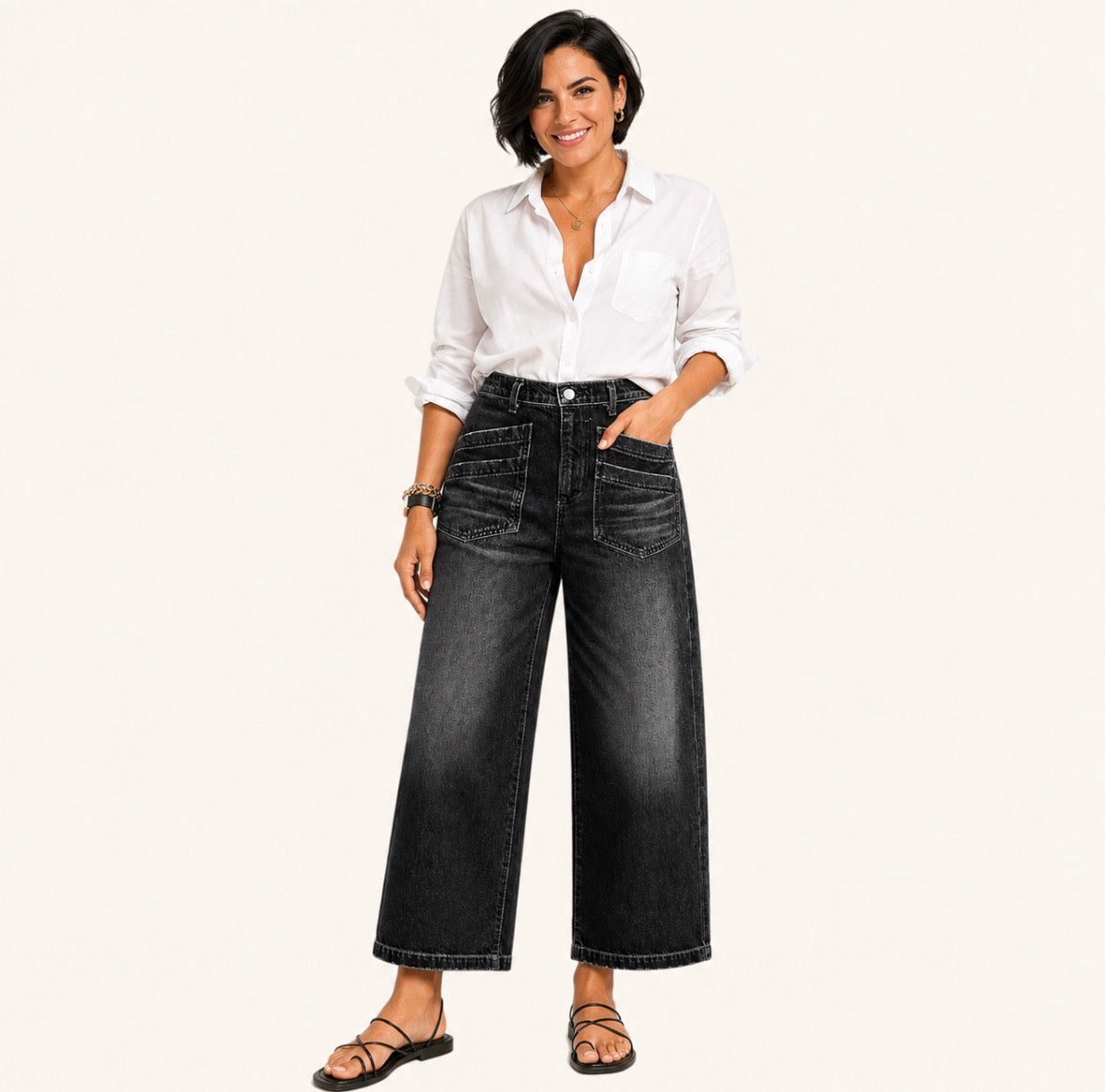High-Waisted Stretchy Wide-Leg Jeans with Pockets